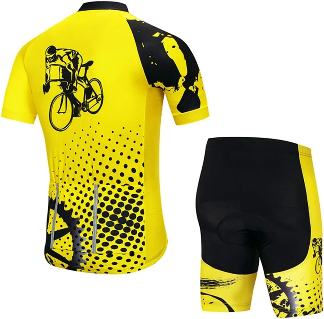 Hotlion Men's Cycling Bike Jersey Short Sleeve with 3 Rear Pockets- Moisture Wicking, Breathable, Quick Dry Biking Shirt