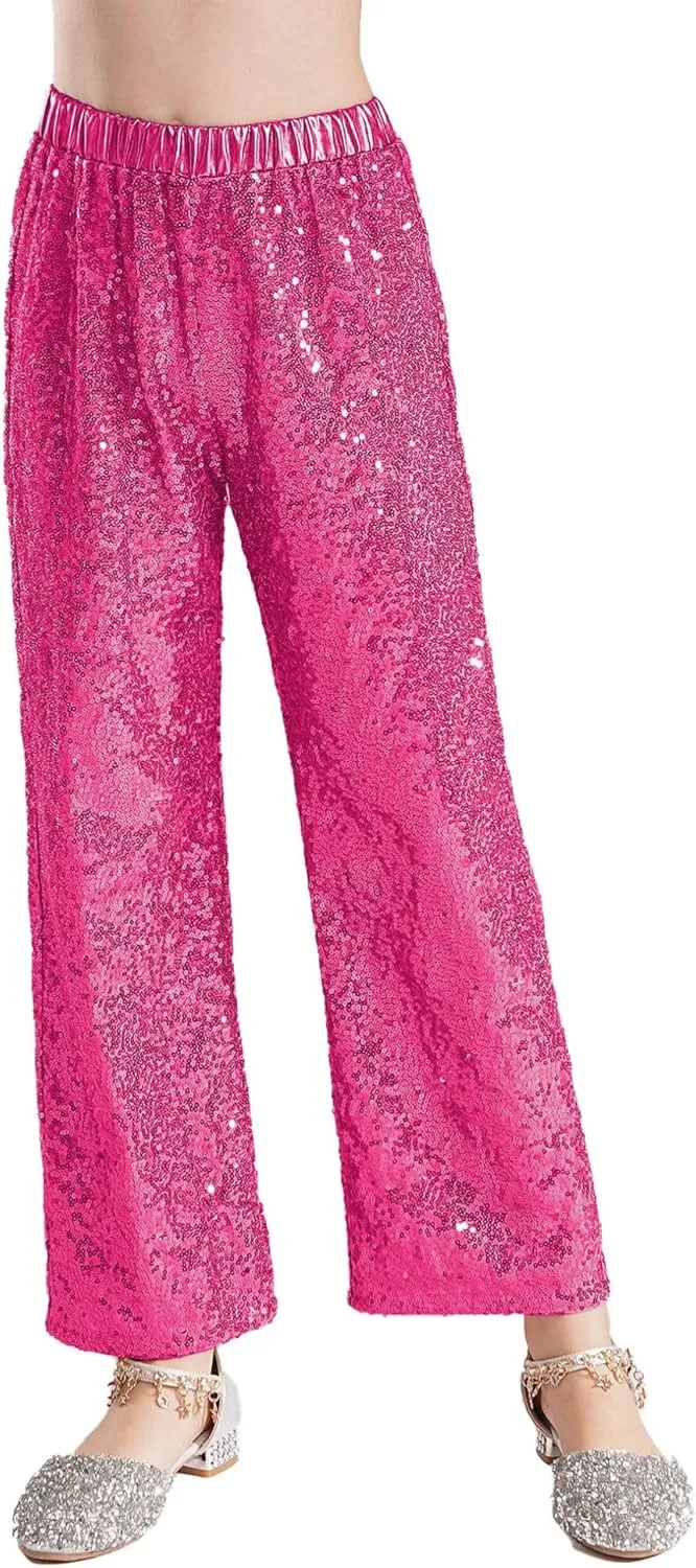Hularka Kids Girls Sparkly Sequin Tassel Long Sleeve Jacket Hip Hop Disco Dance Coat Party Cardigan and Pants Set
