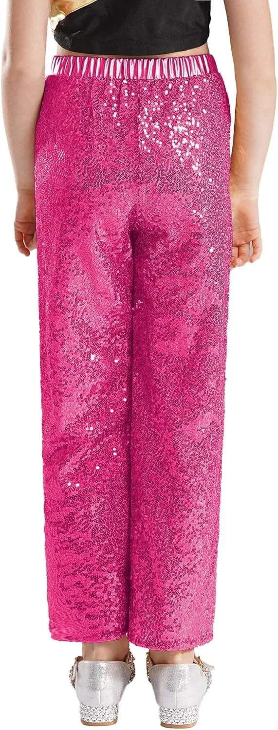 Hularka Kids Girls Sparkly Sequin Tassel Long Sleeve Jacket Hip Hop Disco Dance Coat Party Cardigan and Pants Set