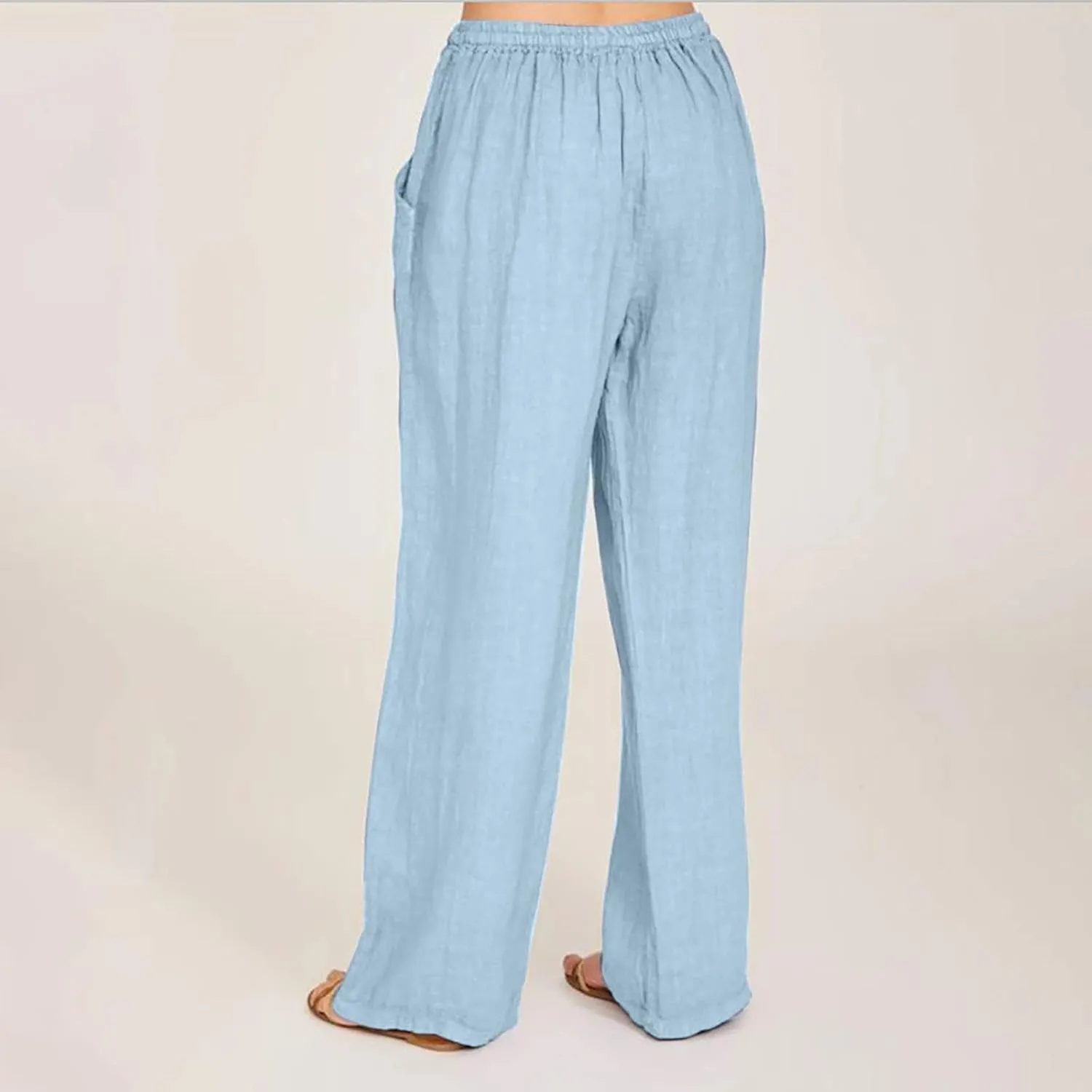 Hvyesh Women Cotton Linen Pants Summer Wide Leg Casual Loose Drawstring High Waist Palazzo Pants Trousers with Pockets