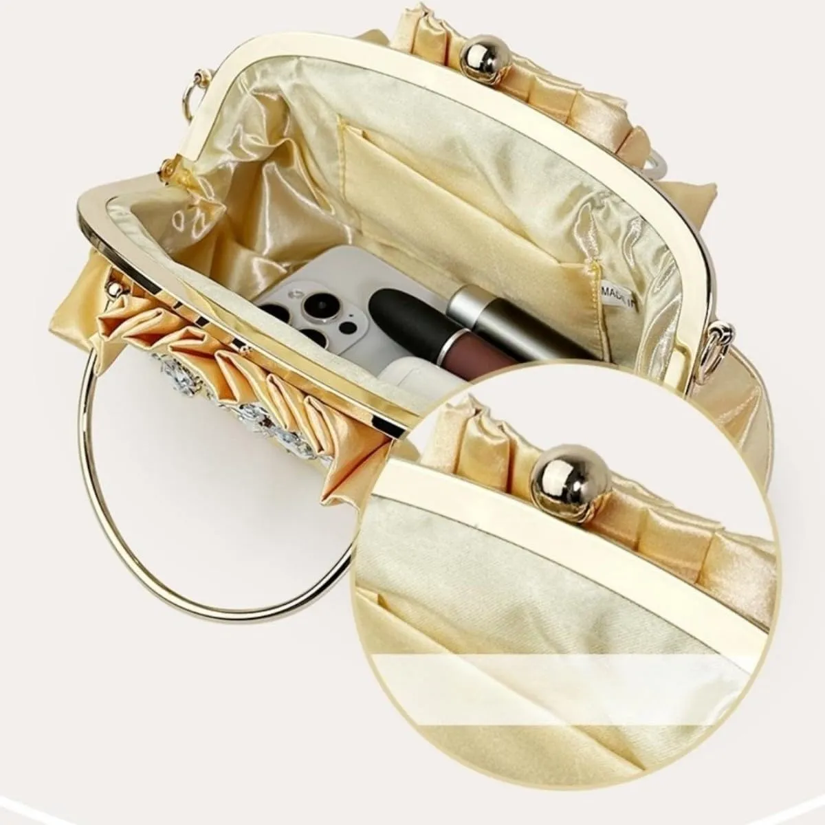 IAMUHI Women Retro Satin Evening Handbag Pleated Rhinestone Clutch Bag Party Wedding Crossbody Shoulder Purse with Chain