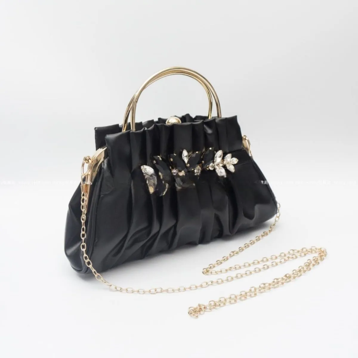 IAMUHI Women Retro Satin Evening Handbag Pleated Rhinestone Clutch Bag Party Wedding Crossbody Shoulder Purse with Chain
