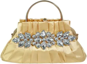IAMUHI Women Retro Satin Evening Handbag Pleated Rhinestone Clutch Bag Party Wedding Crossbody Shoulder Purse with Chain