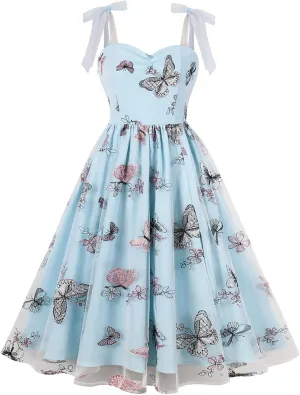 IBTOM CASTLE Women Floral Dress Summer Boho Corset Square Neck Strapped Swing A Line Beach Wedding Party Vintage Ball Gown