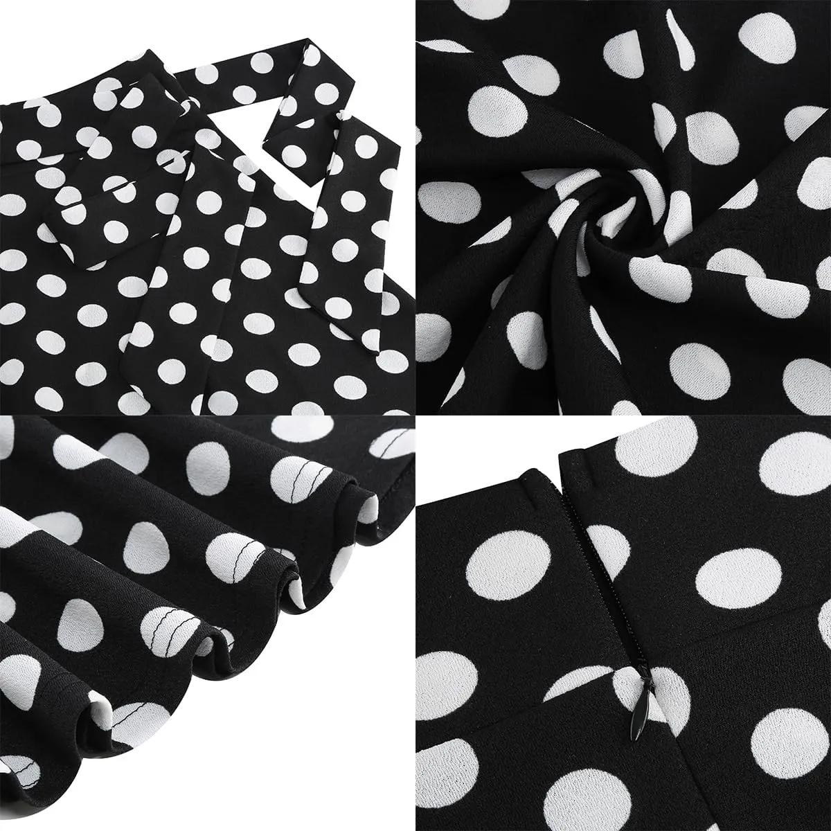 IDOPIP Women 50s Vintage Polka Dot Skirt High Waist A-Line Floral Swing Skirt Summer Elegant Cocktail Flowy Boho Belted Skirt