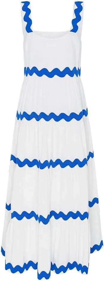 IDOPIP Women's Sleeveless Casual Tiered Dress Summer Flounce Long Maxi Dress Spaghetti Straps Loose Fit Sundress Outfit