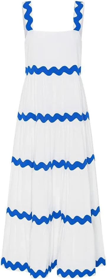 IDOPIP Women's Sleeveless Casual Tiered Dress Summer Flounce Long Maxi Dress Spaghetti Straps Loose Fit Sundress Outfit
