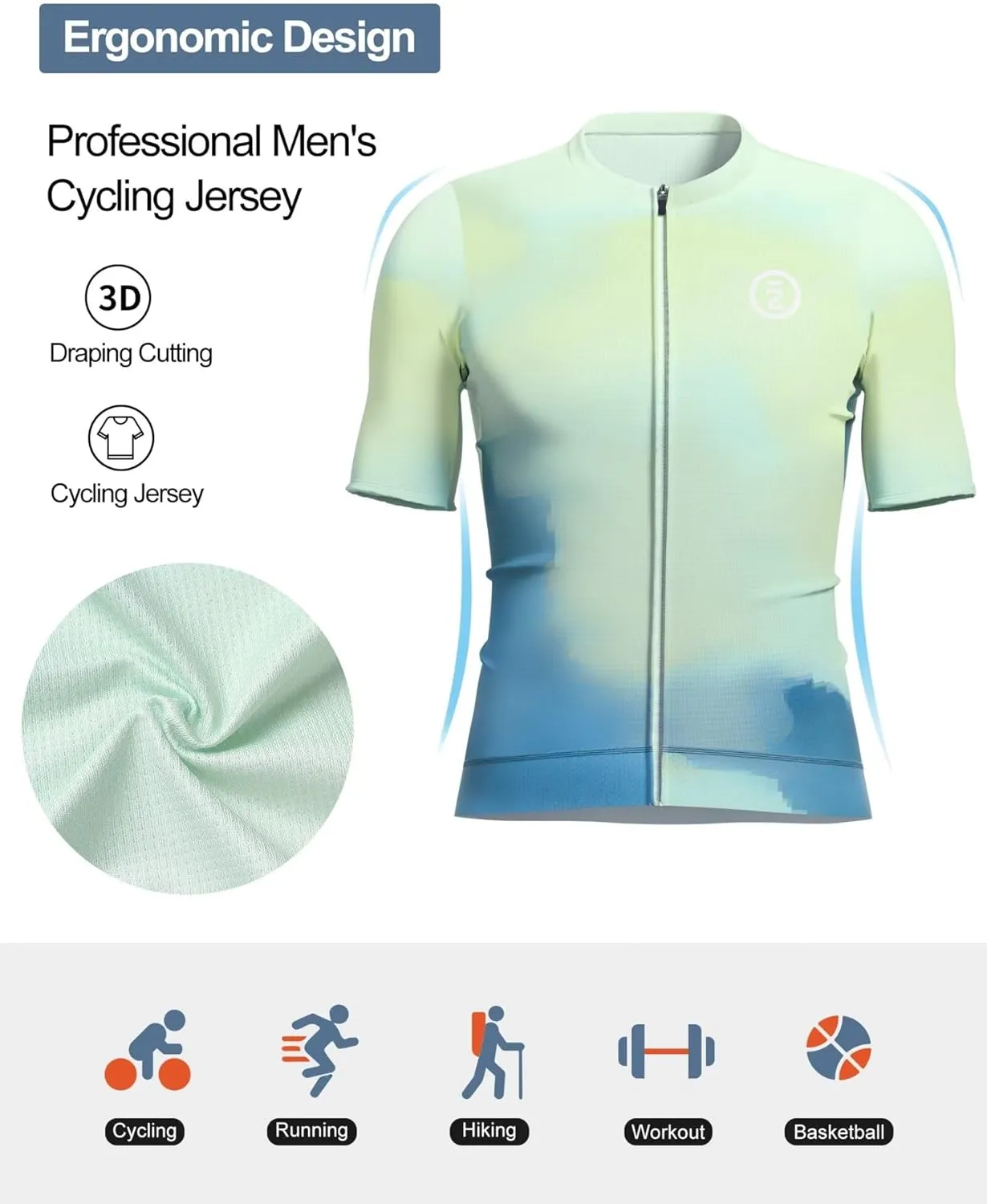 INBIKE Breathable Cycling Jersey Men, Moisture Wicking Full Zipper Short Sleeve with 3 Rear Pockets Quick Dry Reflective