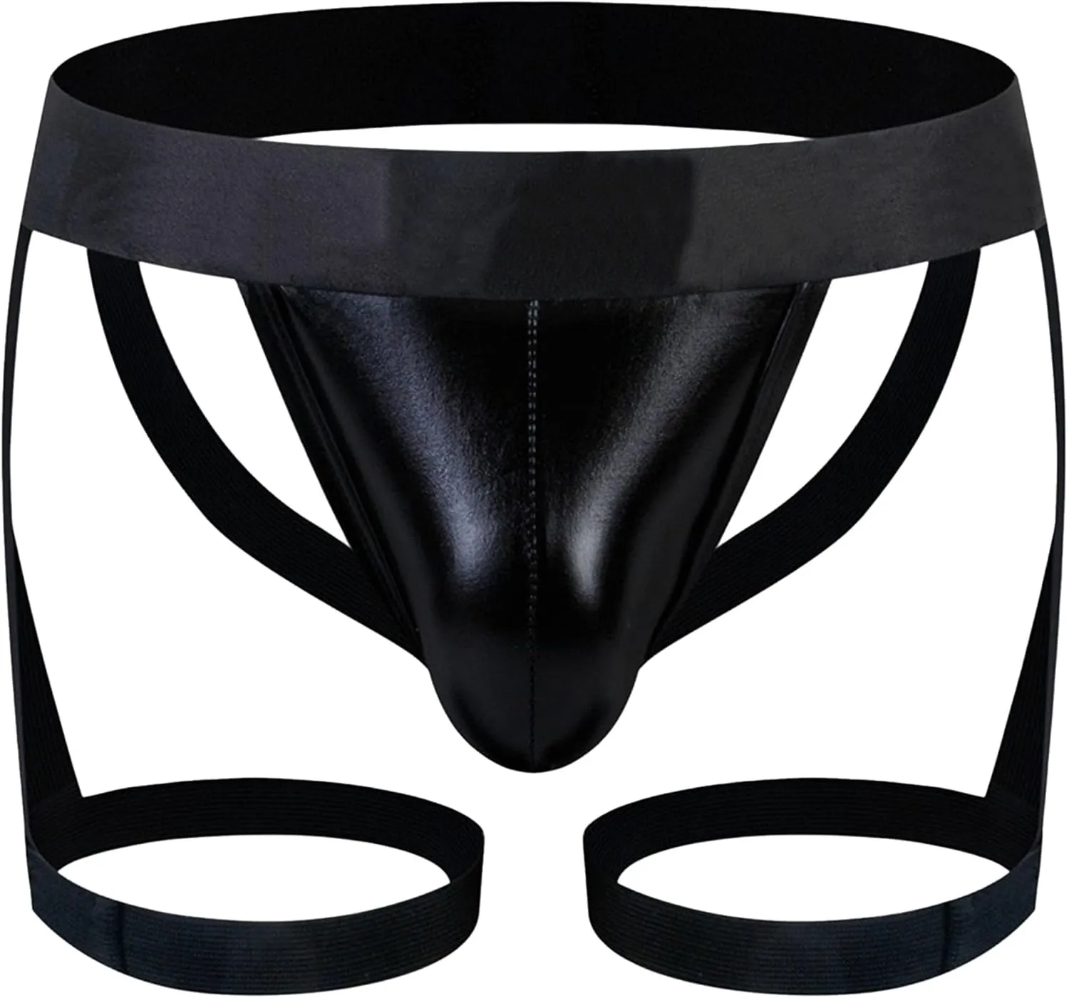 JEKE-DG Men's Faux Leather See Through Thong Hollow Out Erotic Boxer Briefs Low Rise Sexy Breathable Clubwear Underwear