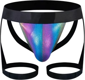 JEKE-DG Men's Faux Leather See Through Thong Hollow Out Erotic Boxer Briefs Low Rise Sexy Breathable Clubwear Underwear