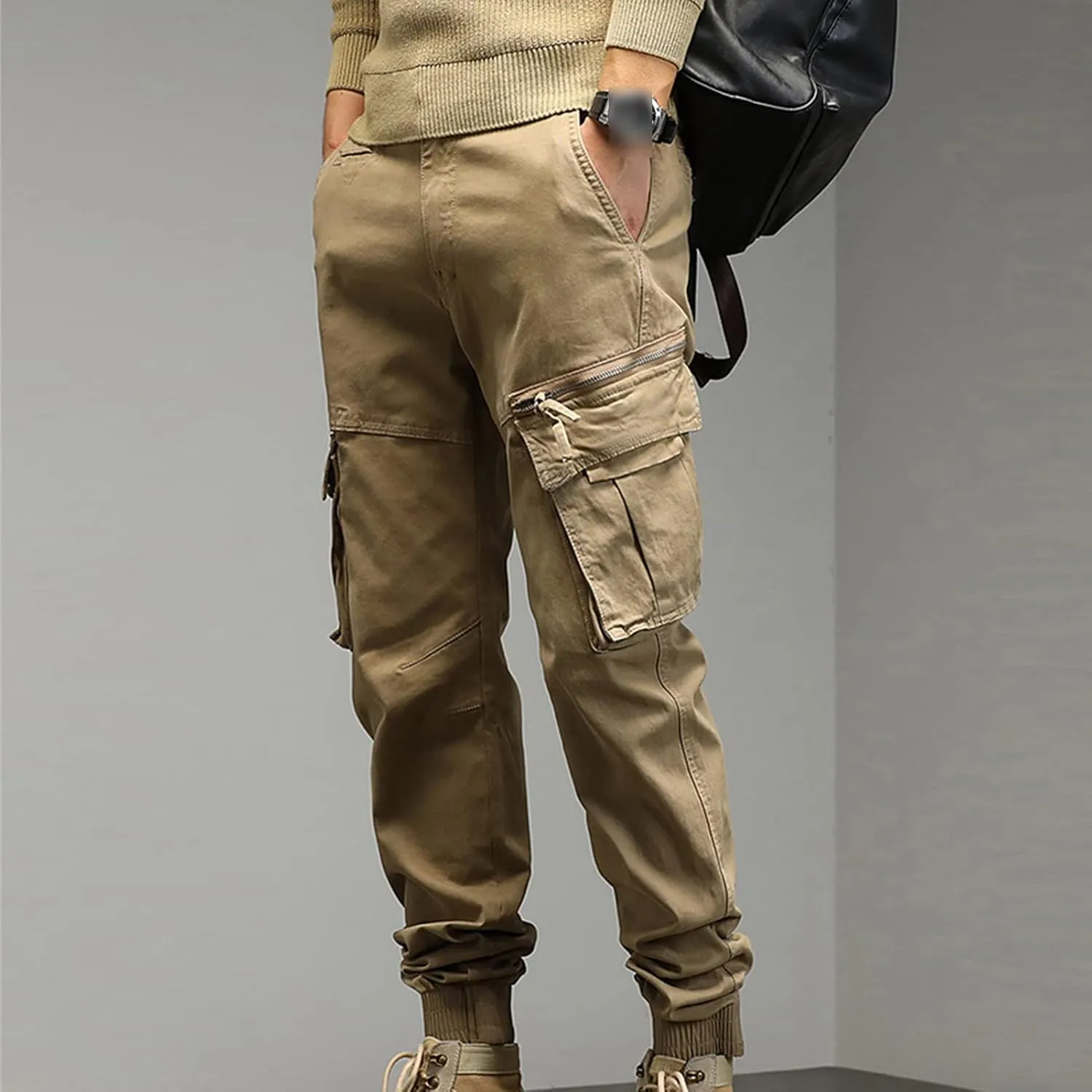 JEShifangjiusu Mens Lightweight Fashion Pants Sweatpants Loose Joggers Cargo Pants Casual Chino Long Trousers Zipper Pockets