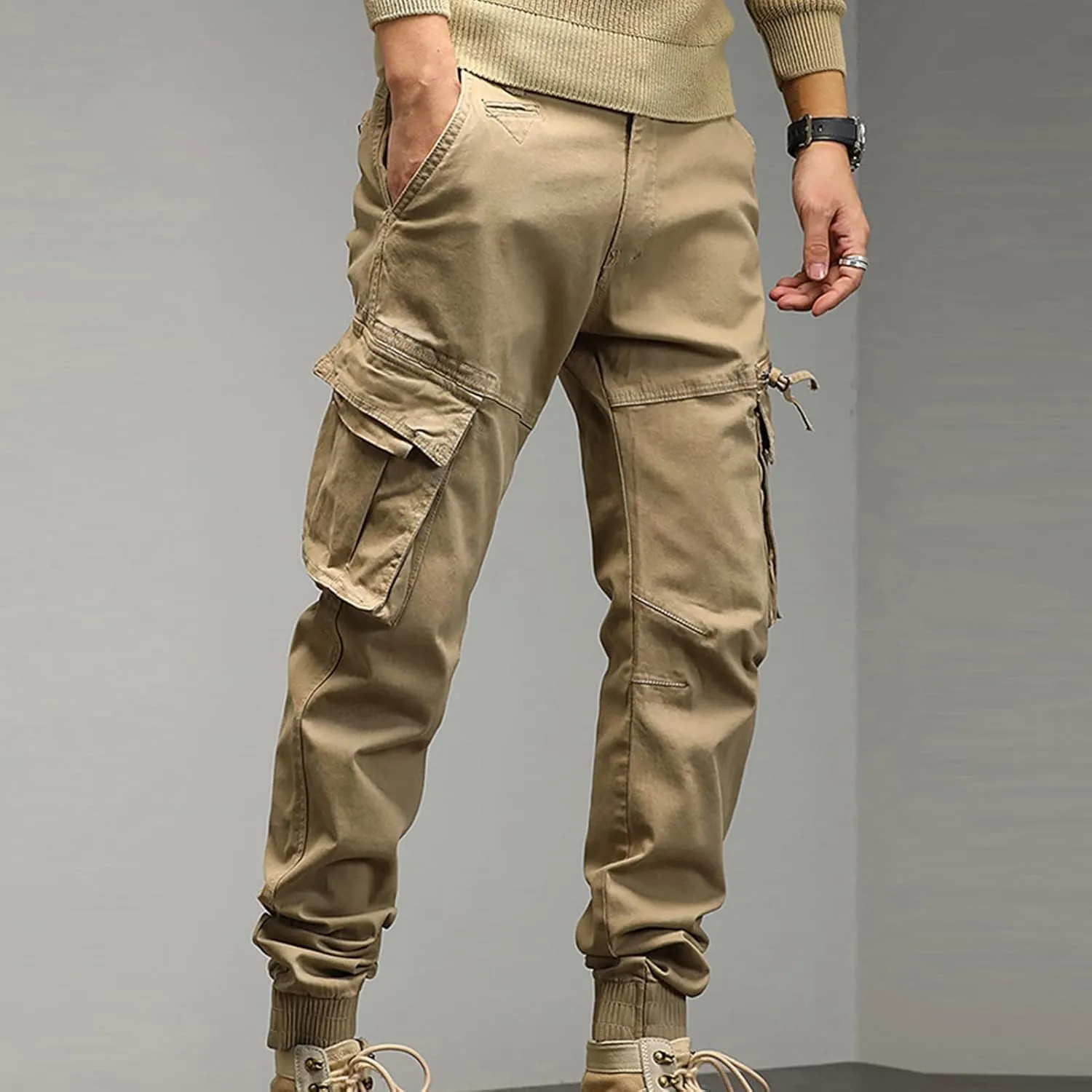 JEShifangjiusu Mens Lightweight Fashion Pants Sweatpants Loose Joggers Cargo Pants Casual Chino Long Trousers Zipper Pockets
