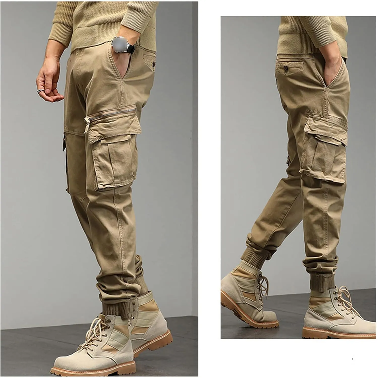 JEShifangjiusu Mens Lightweight Fashion Pants Sweatpants Loose Joggers Cargo Pants Casual Chino Long Trousers Zipper Pockets