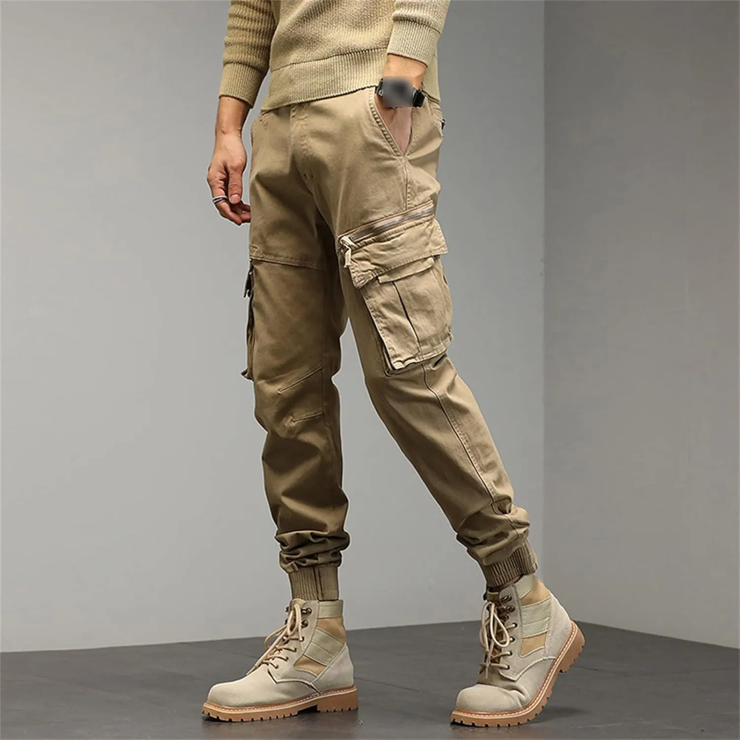 JEShifangjiusu Mens Lightweight Fashion Pants Sweatpants Loose Joggers Cargo Pants Casual Chino Long Trousers Zipper Pockets