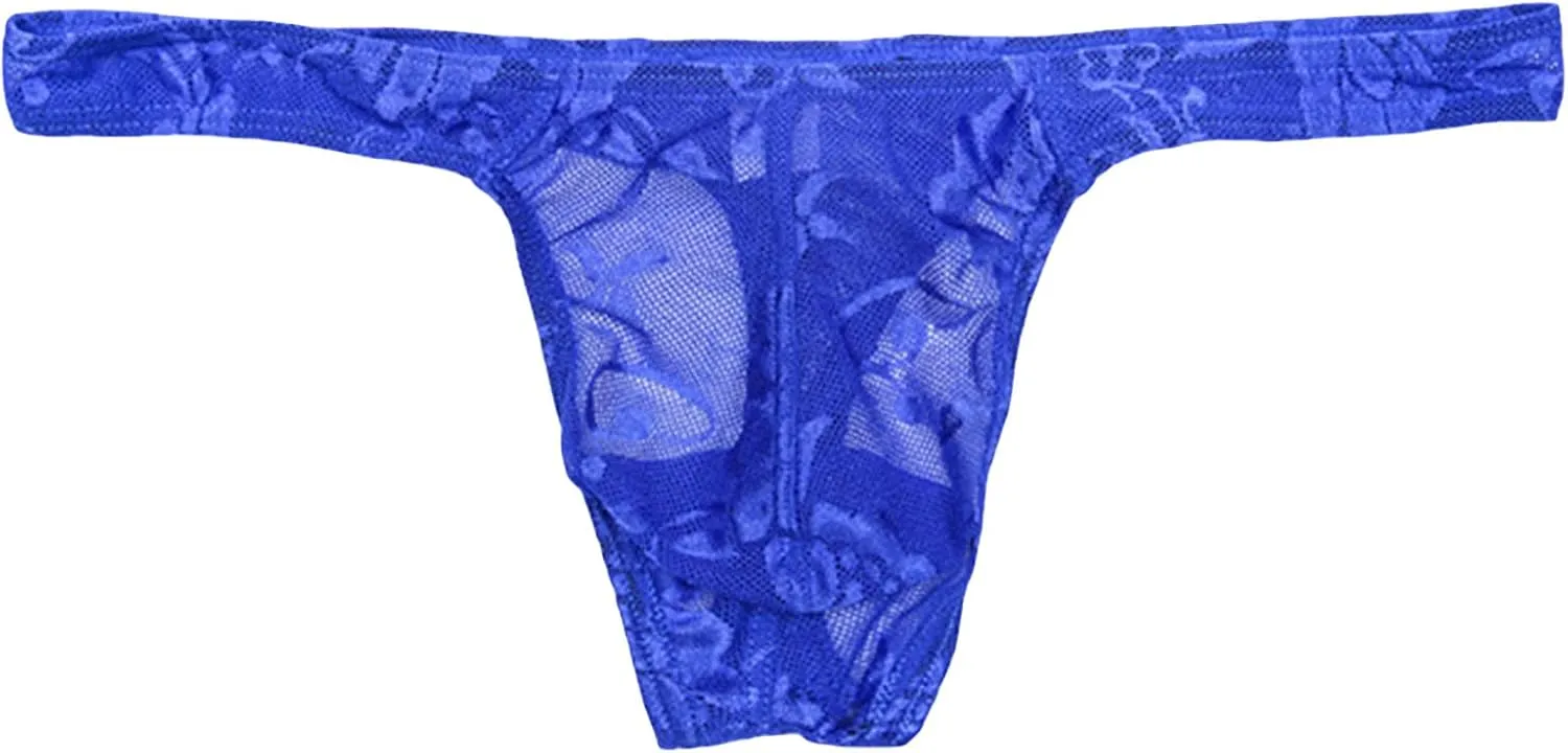 JEsilunmaMY Low Rise T-Back for Men See Through Lace Sheer Sissy G-String Panties Stretch Breathable Thongs Bikini Briefs