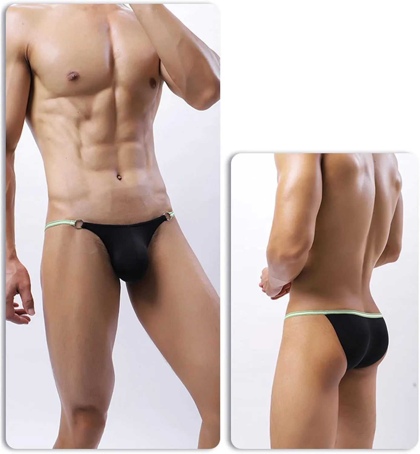 JEsilunmaMY Mens Breathable Bikini Briefs Ice Silk Low Rise Bulge Pouch G-String Thongs Solid Color Stretch Hollow Underwear (Black,Large)