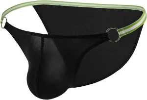 JEsilunmaMY Mens Breathable Bikini Briefs Ice Silk Low Rise Bulge Pouch G-String Thongs Solid Color Stretch Hollow Underwear (Black,Large)
