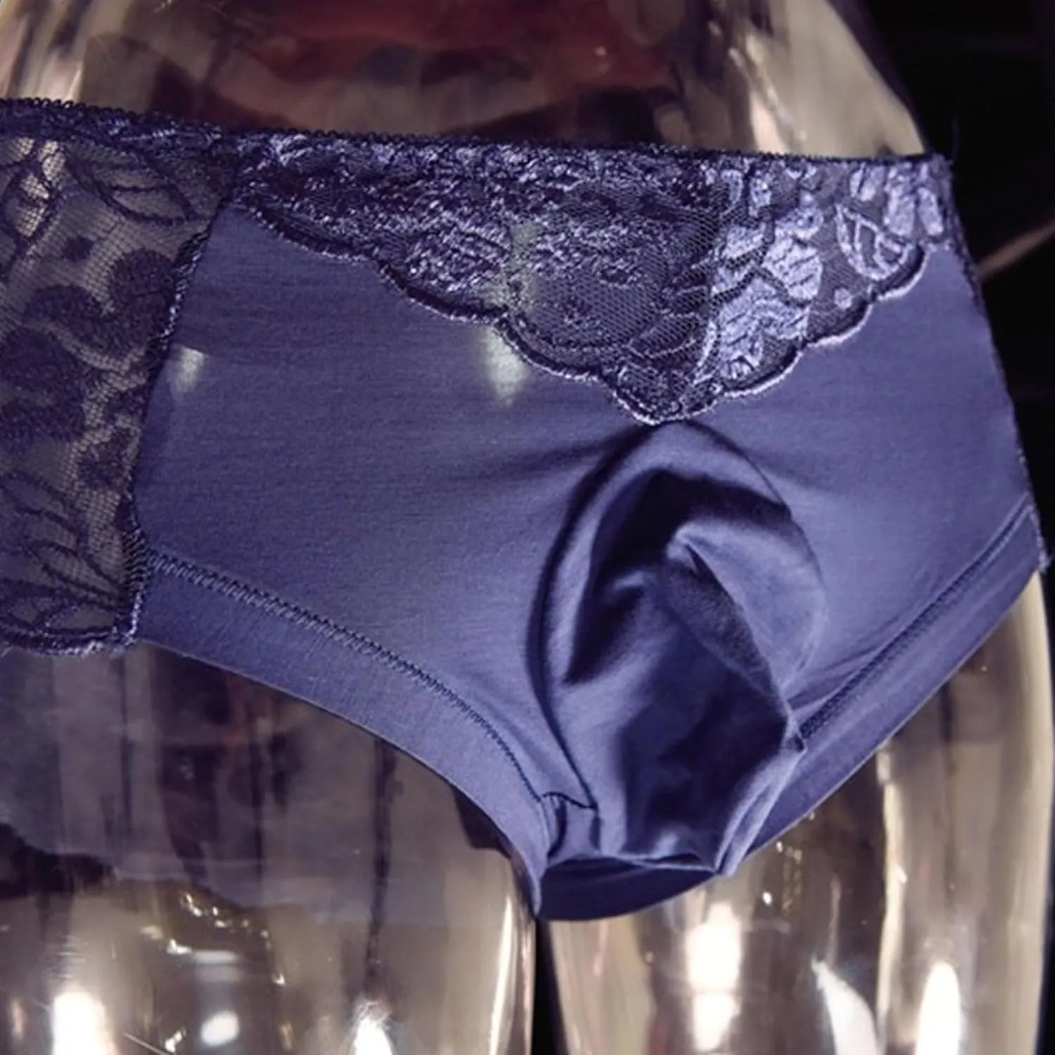 JEsilunmaMY Men's Floral Lace Sissy Panties Mid Waist Bulge Pouch Cotton Underwear See Through Breathable Bikini Briefs