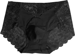 JEsilunmaMY Men's Floral Lace Sissy Panties Mid Waist Bulge Pouch Cotton Underwear See Through Breathable Bikini Briefs