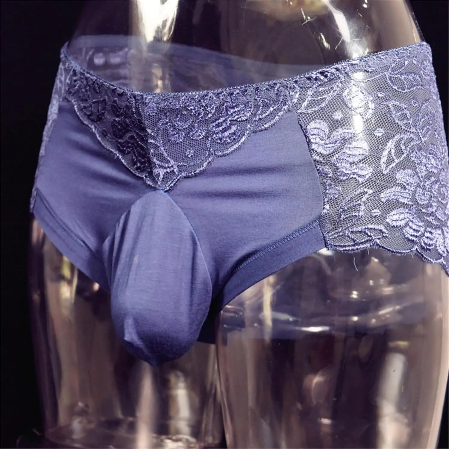 JEsilunmaMY Men's Floral Lace Sissy Panties Mid Waist Bulge Pouch Cotton Underwear See Through Breathable Bikini Briefs