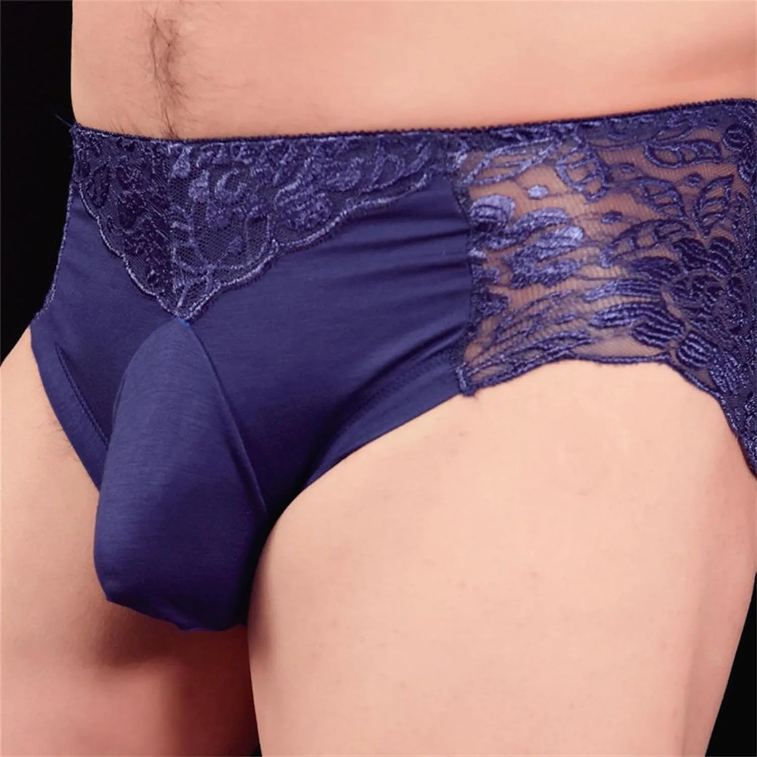 JEsilunmaMY Men's Floral Lace Sissy Panties Mid Waist Bulge Pouch Cotton Underwear See Through Breathable Bikini Briefs