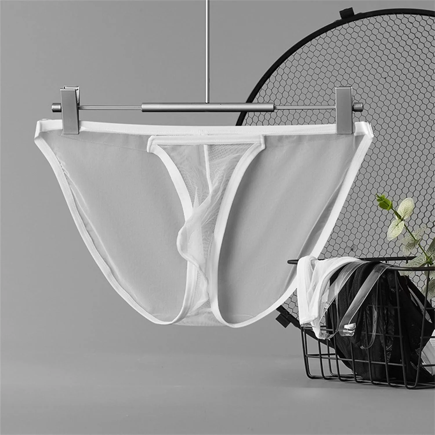 JEsilunmaMY Men's Ice Silk Mesh Bikini Briefs Low Waist Breathable Panties Underwear See Through Pouch G-String Thongs