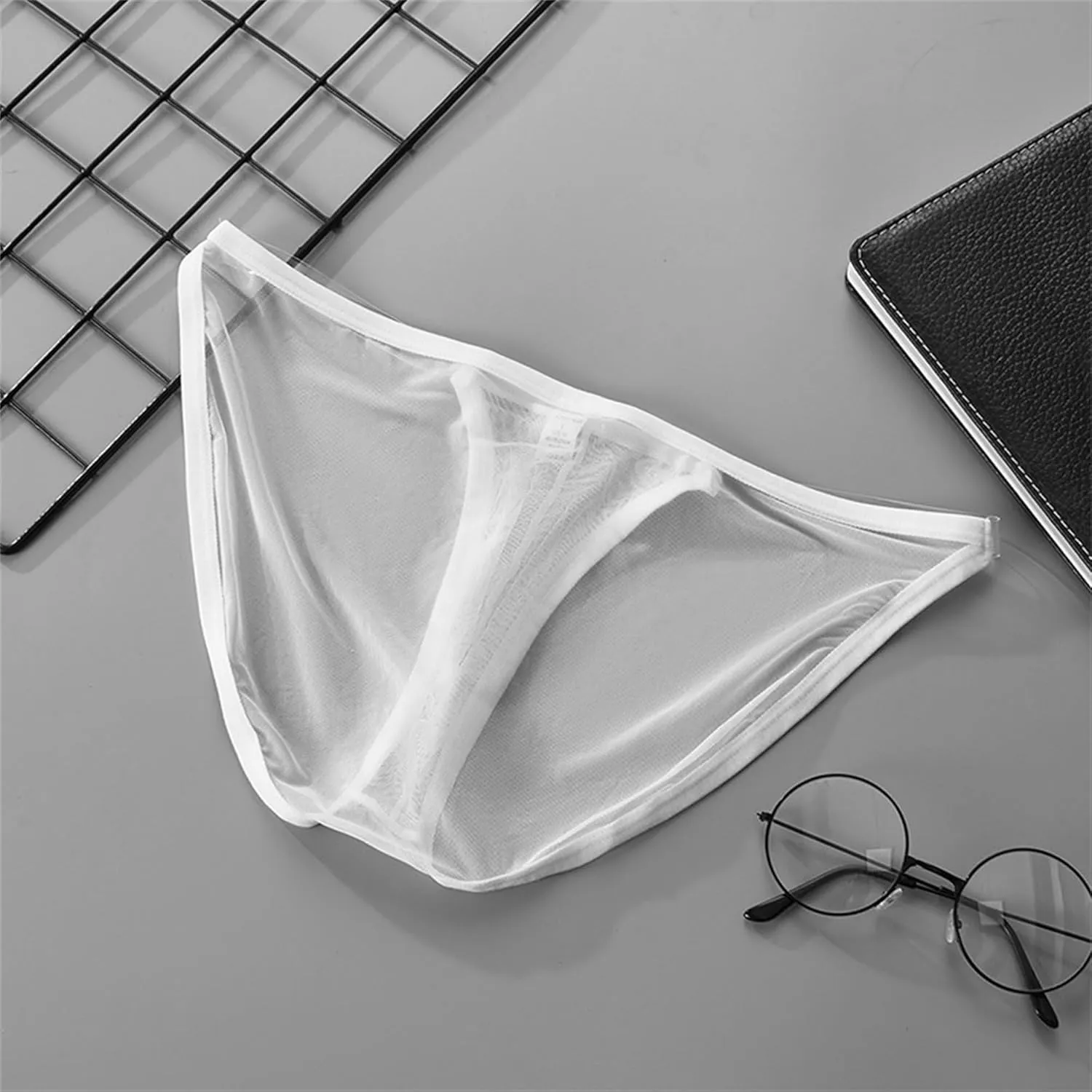JEsilunmaMY Men's Ice Silk Mesh Bikini Briefs Low Waist Breathable Panties Underwear See Through Pouch G-String Thongs