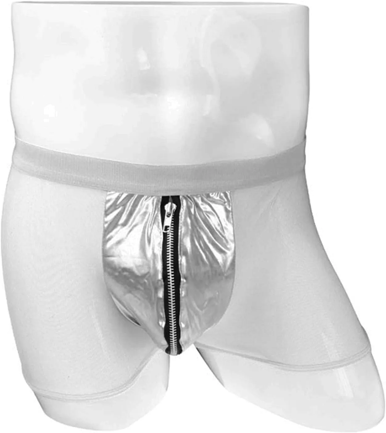 JEsilunmaMY Men's See Through Boxer Briefs Mid Rise Mesh Leather Underwear with Zip Pouch Breathable Under Panties Lingerie