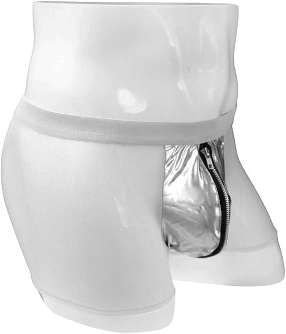 JEsilunmaMY Men's See Through Boxer Briefs Mid Rise Mesh Leather Underwear with Zip Pouch Breathable Under Panties Lingerie