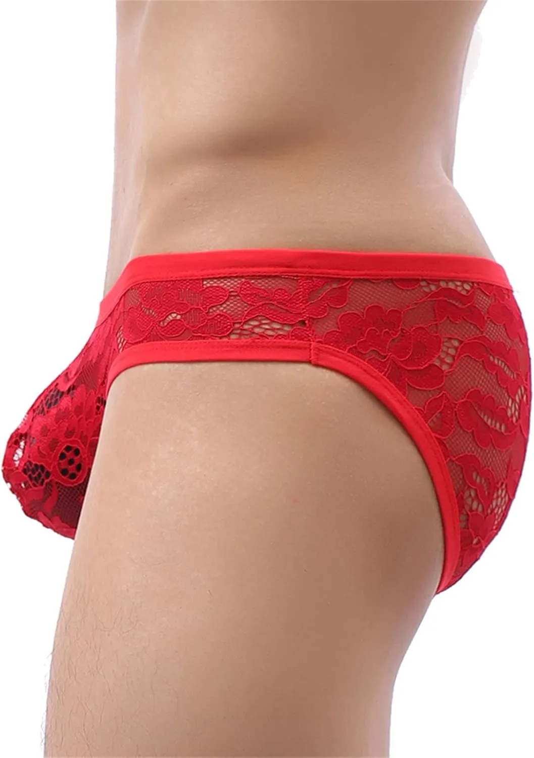 JEsilunmaMY Men's See Through Briefs Low Rise Lace Sheer Pouch Underwear Sexy Breathable Sissy Panties Lingerie Bikini
