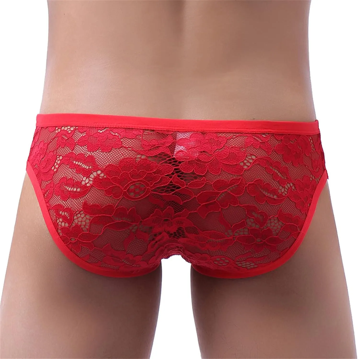 JEsilunmaMY Men's See Through Briefs Low Rise Lace Sheer Pouch Underwear Sexy Breathable Sissy Panties Lingerie Bikini