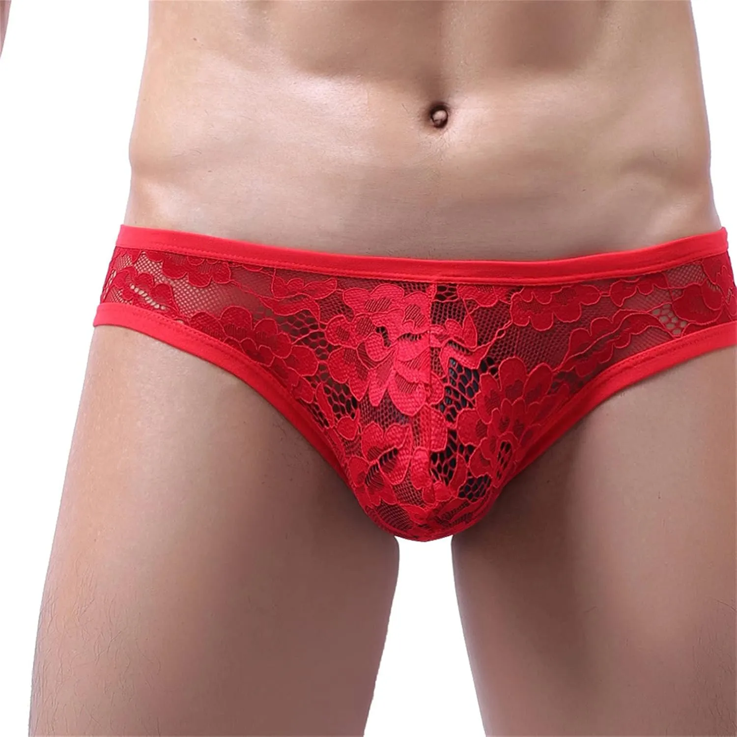 JEsilunmaMY Men's See Through Briefs Low Rise Lace Sheer Pouch Underwear Sexy Breathable Sissy Panties Lingerie Bikini