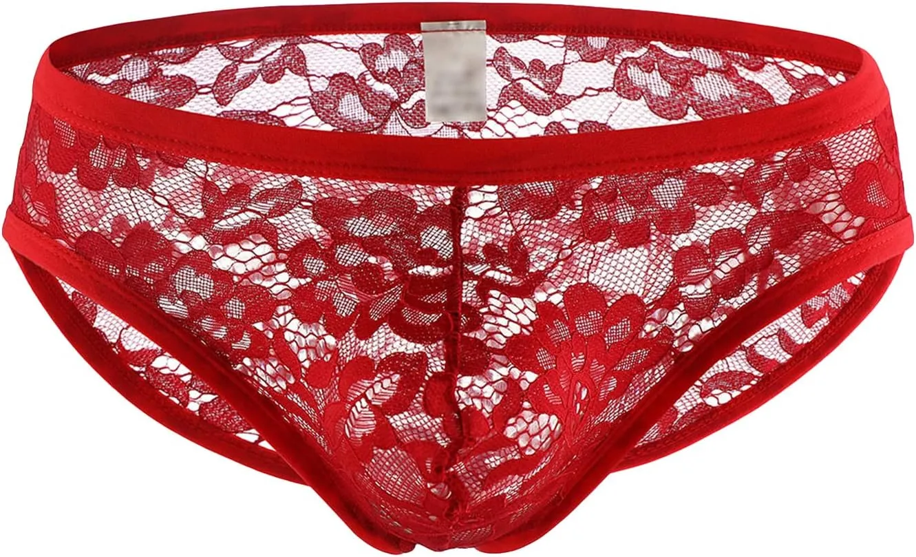 JEsilunmaMY Men's See Through Briefs Low Rise Lace Sheer Pouch Underwear Sexy Breathable Sissy Panties Lingerie Bikini