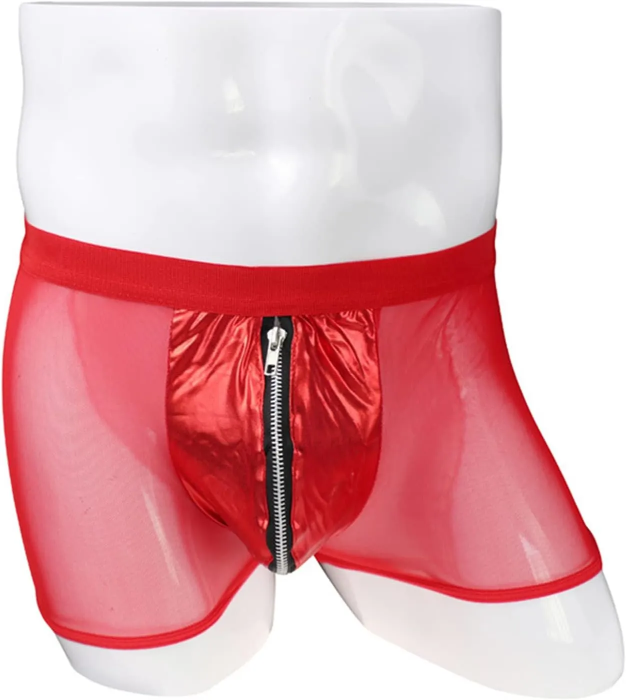 JEsilunmaMY Men's Zip Pouch Leather Boxers Mid Waist Mesh Sheer Breathable Underwear See Through Sexy Panties Boxer Briefs