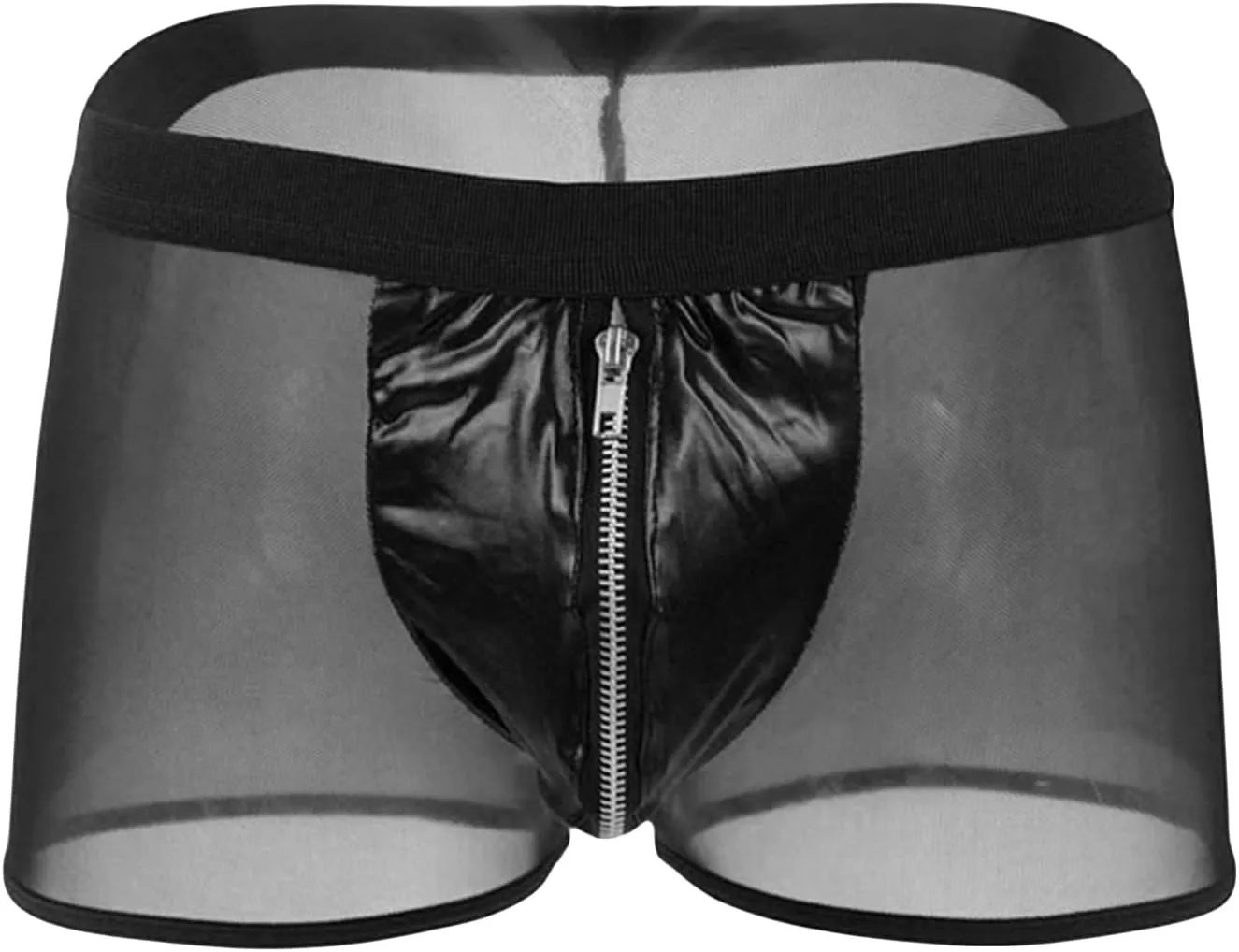 JEsilunmaMY Men's Zip Pouch Leather Boxers Mid Waist Mesh Sheer Breathable Underwear See Through Sexy Panties Boxer Briefs