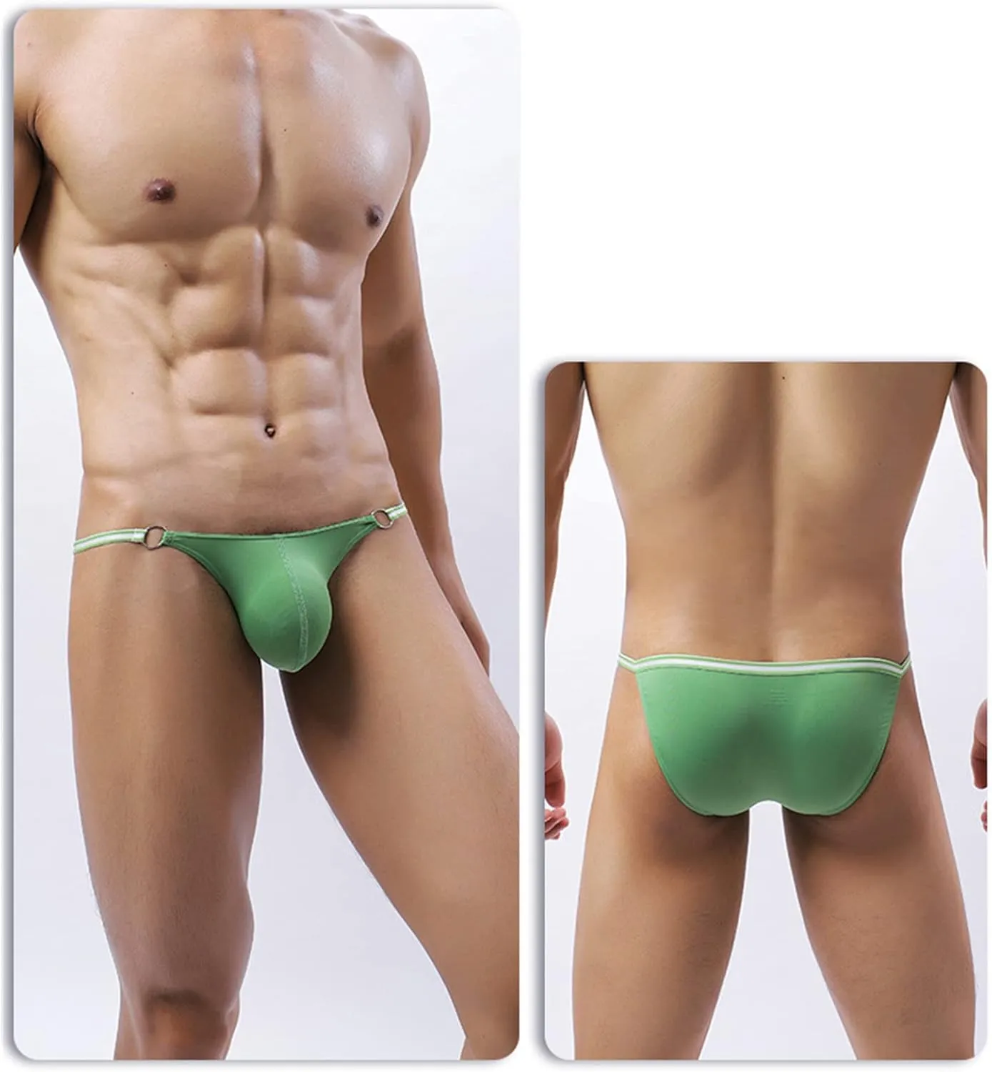 JEsilunmaMY Sexy Hollow Bikini Briefs for Men Ice Silk Low Rise Bulge Pouch Underwear Solid Color Breathable G-String Thongs