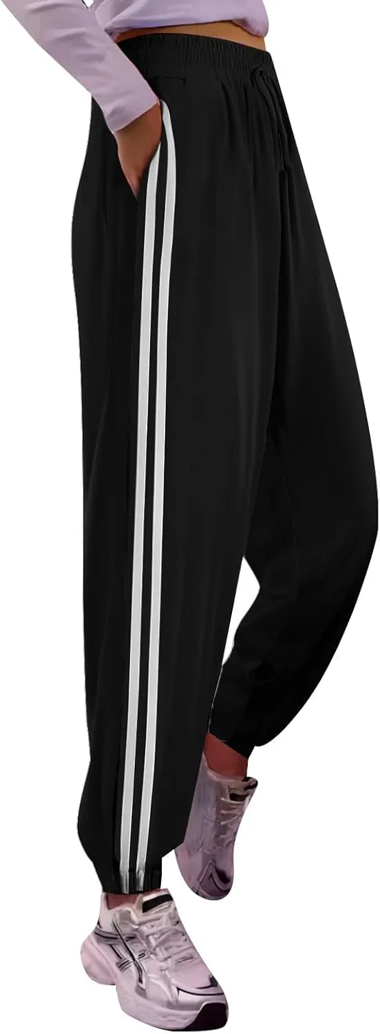 Joggers for Women Striped Casual Baggy Elastic Waist Hiking Athletic Pants Stretch Drawstring Trousers Sweatpants
