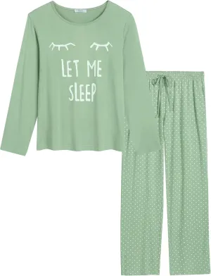Joyaria Women's Bamboo Viscose Pajama Set - Ultra-Soft Breathable Long Sleeve Sleepwear Cute Printed Sleep Pant With Pocket