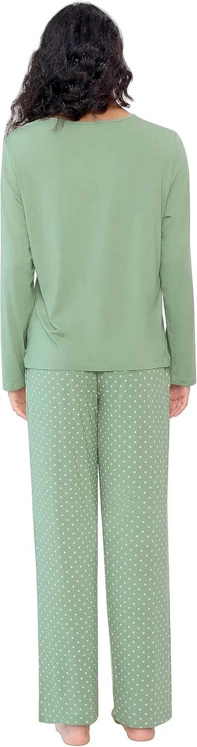 Joyaria Women's Bamboo Viscose Pajama Set - Ultra-Soft Breathable Long Sleeve Sleepwear Cute Printed Sleep Pant With Pocket