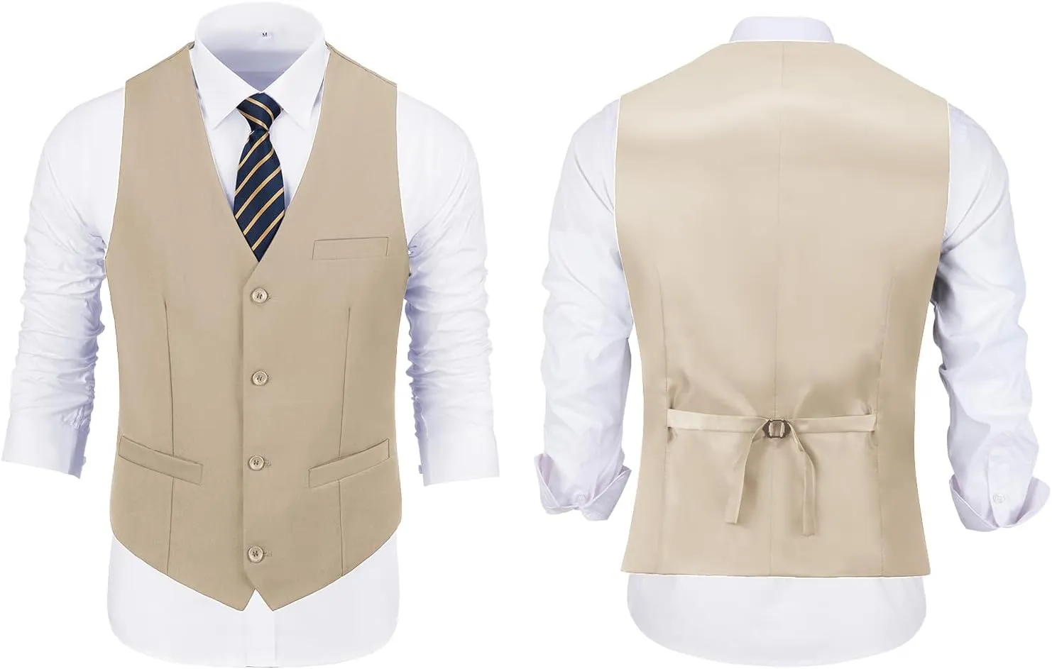 JPF Men's 2 Piece Slim Fit Suit Set, Solid Vest and Pants Suit for Men with Tie
