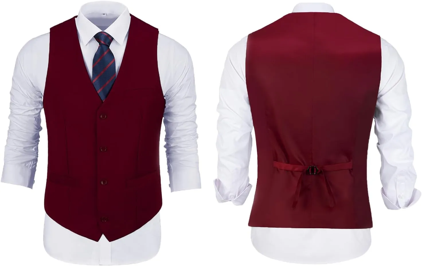 JPF Men's 2 Piece Slim Fit Suit Set, Solid Vest and Pants Suit for Men with Tie