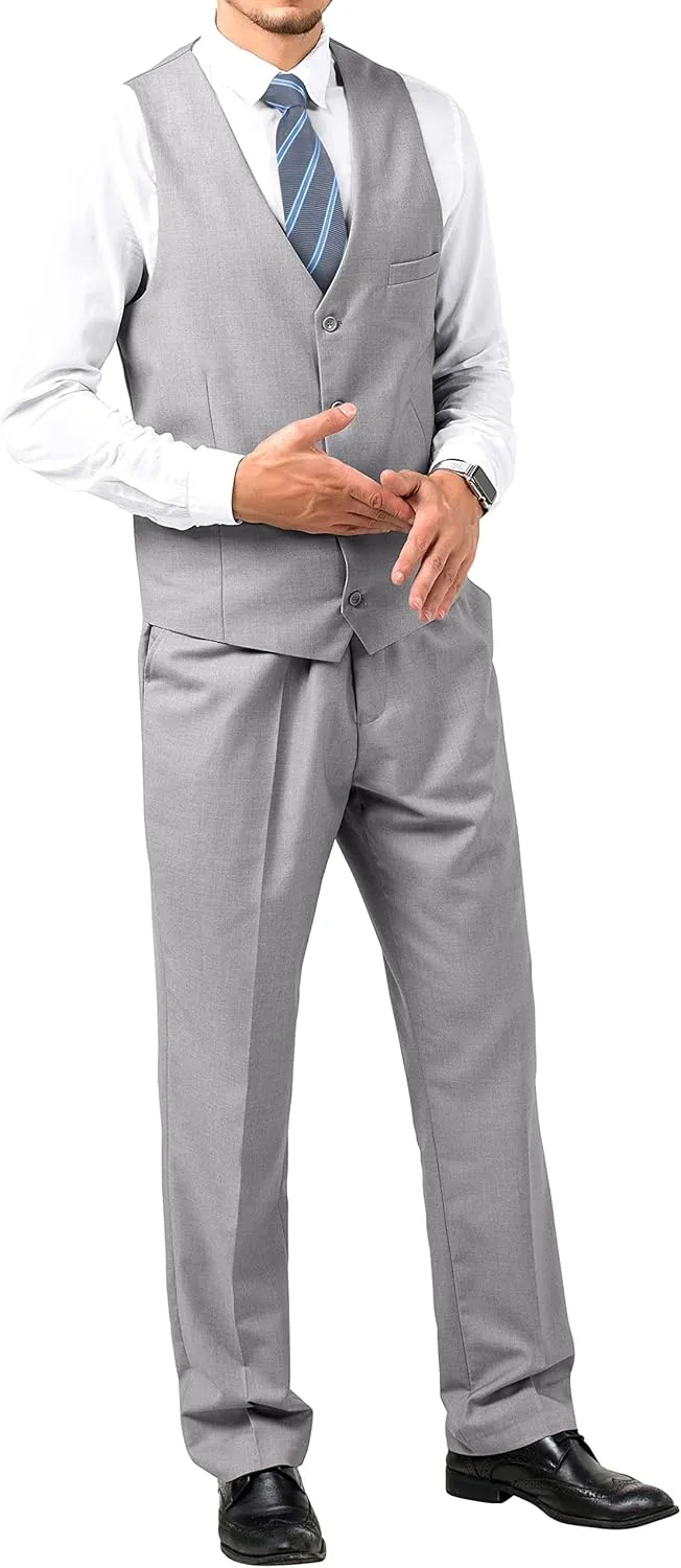 JPF Men's 2 Piece Slim Fit Suit Set, Solid Vest and Pants Suit for Men with Tie