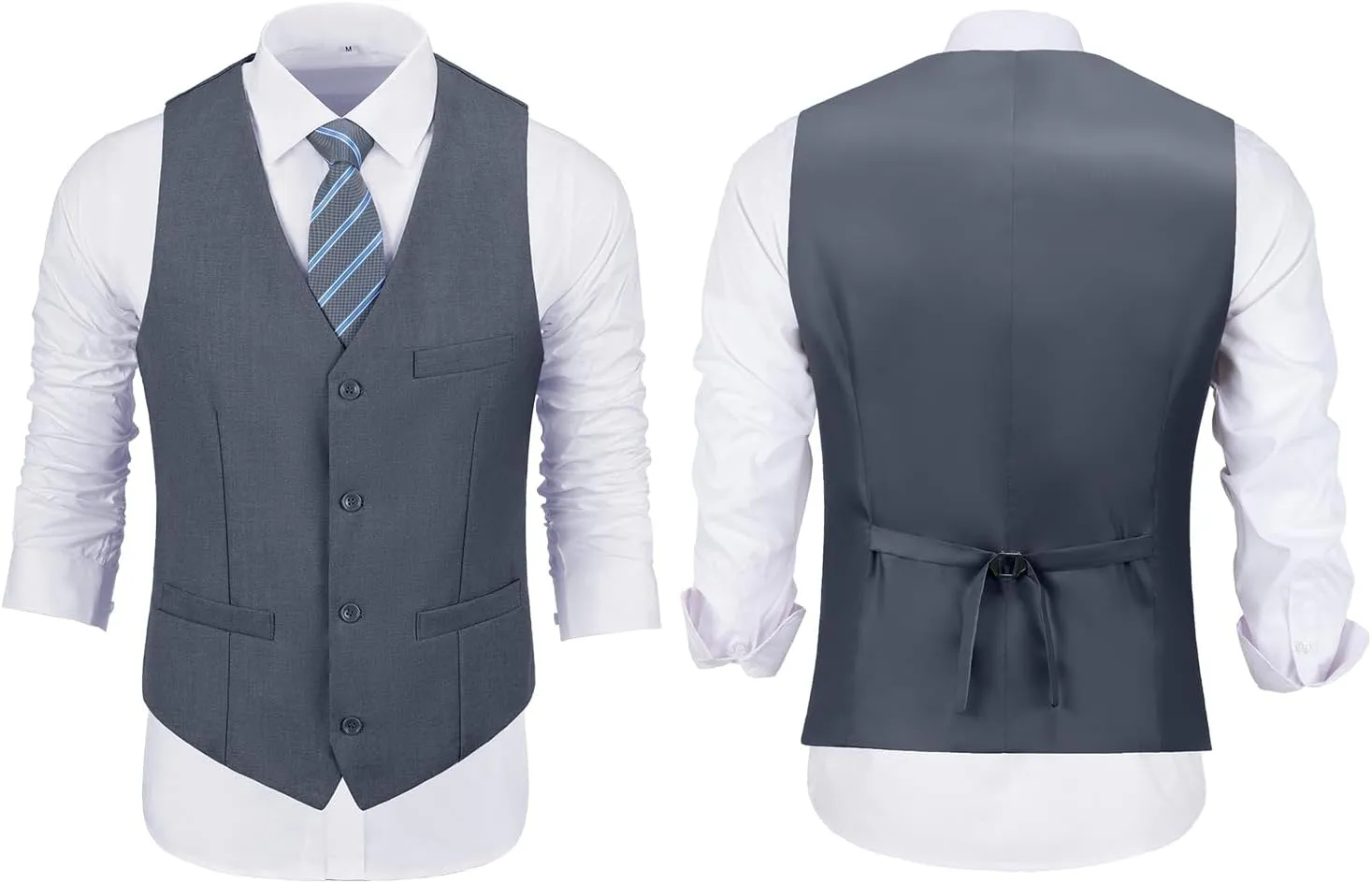 JPF Men's 2 Piece Slim Fit Suit Set, Solid Vest and Pants Suit for Men with Tie