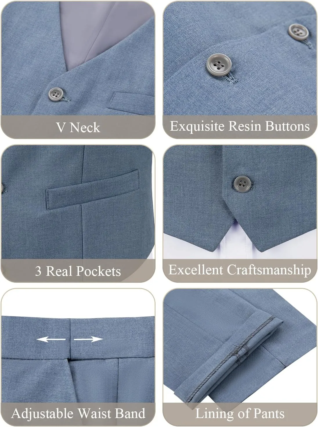 JPF Men's 2 Piece Slim Fit Suit Set, Solid Vest and Pants Suit for Men with Tie