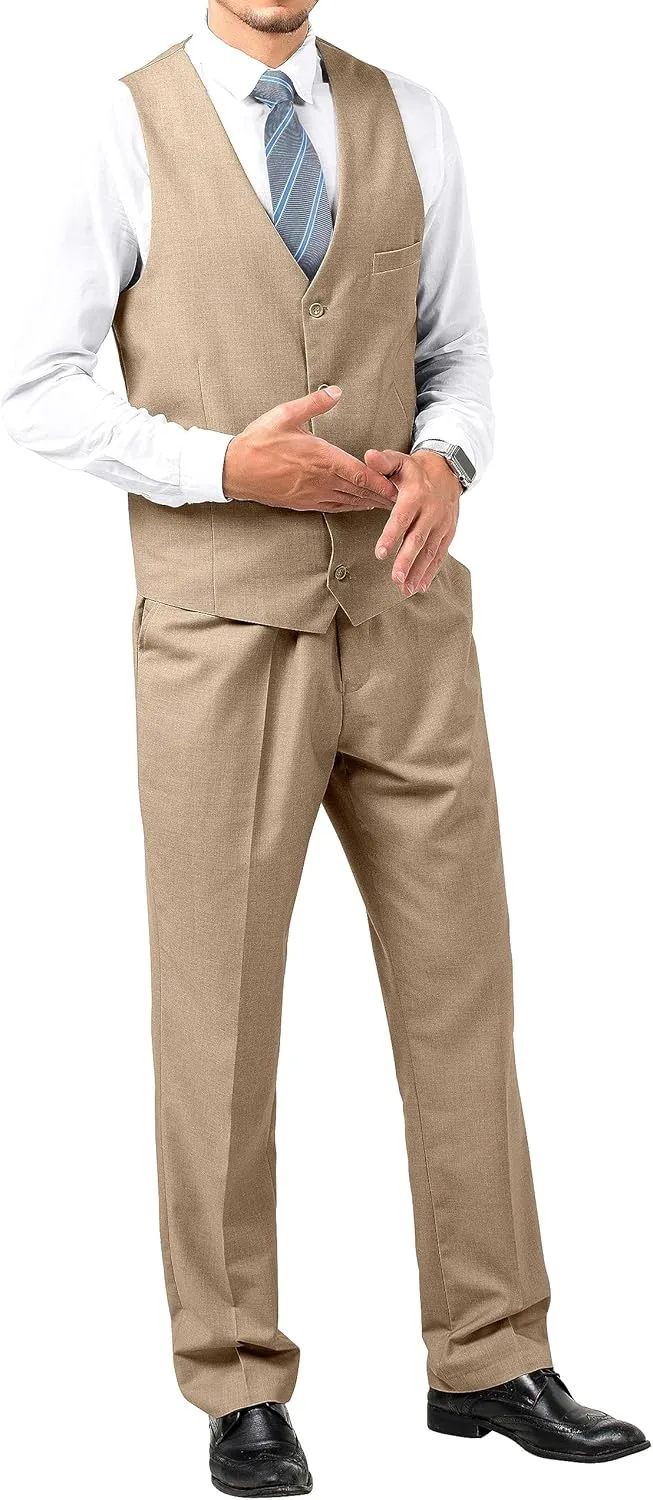 JPF Men's 2 Piece Slim Fit Suit Set, Solid Vest and Pants Suit for Men with Tie