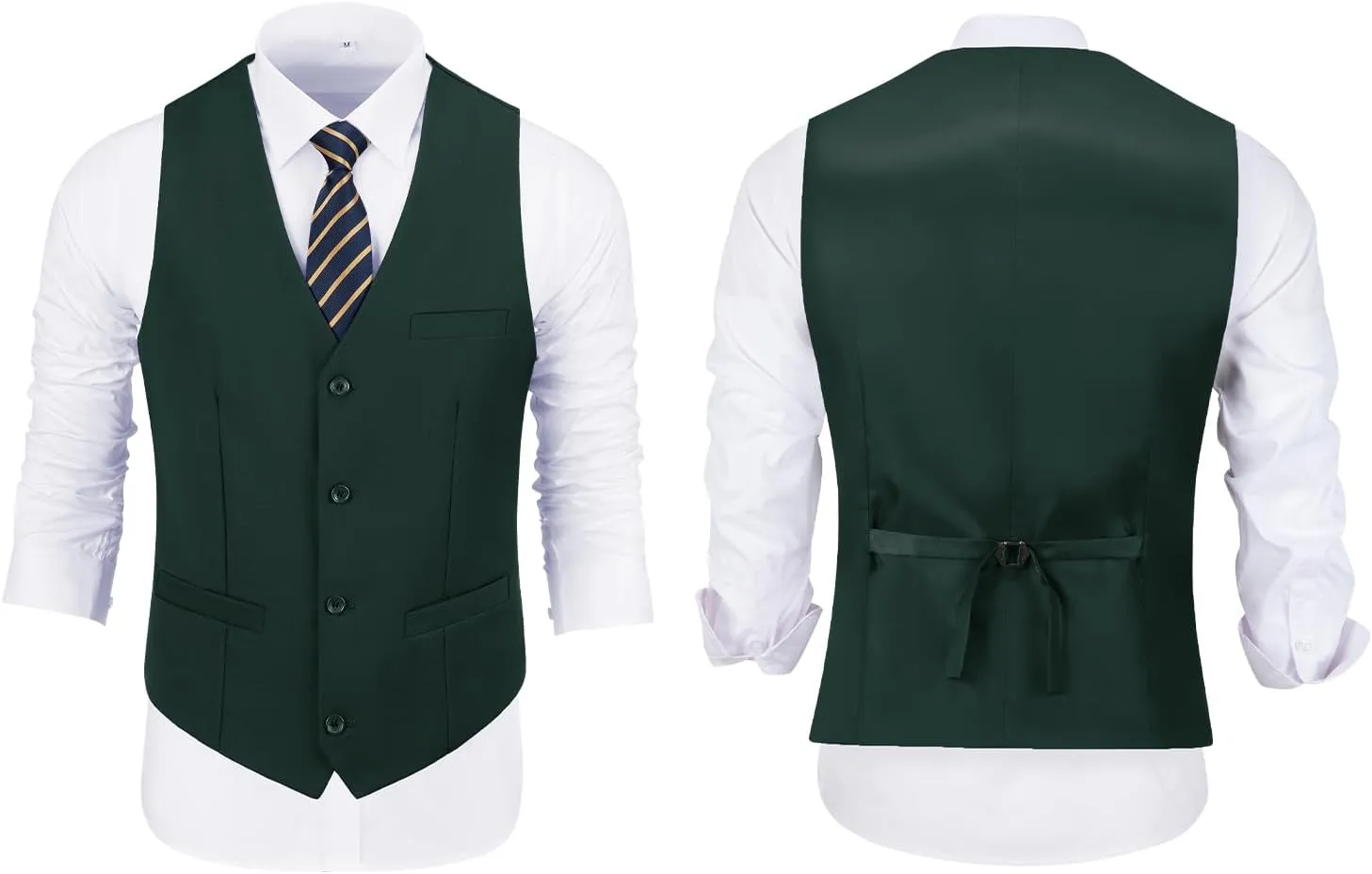 JPF Men's 2 Piece Slim Fit Suit Set, Solid Vest and Pants Suit for Men with Tie
