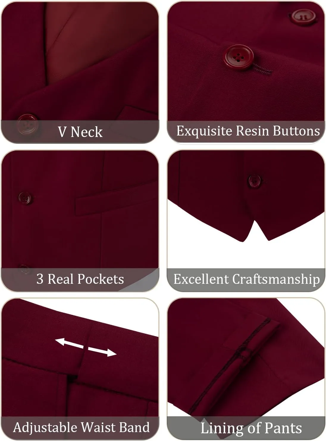 JPF Men's 2 Piece Slim Fit Suit Set, Solid Vest and Pants Suit for Men with Tie