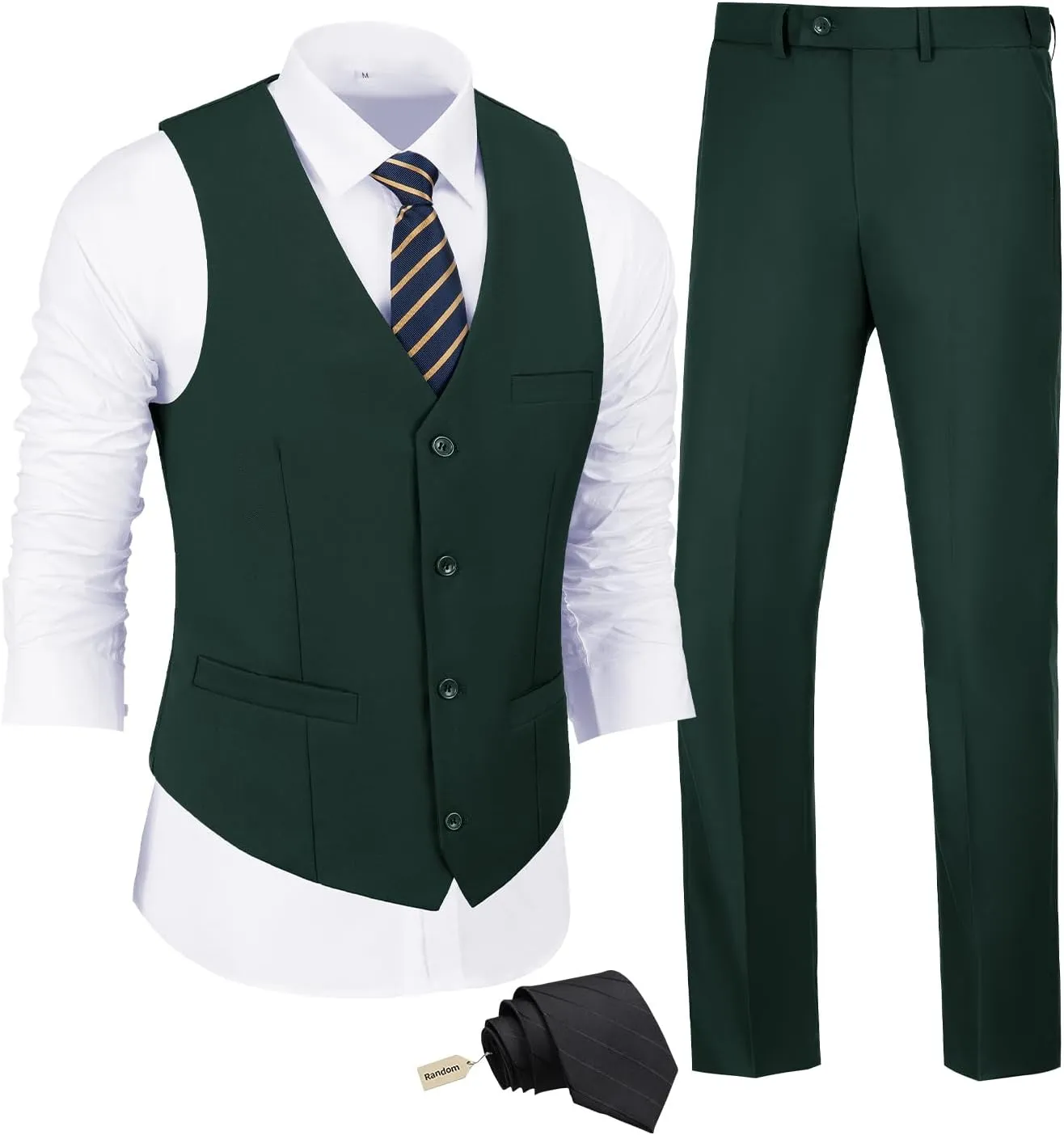 JPF Men's 2 Piece Slim Fit Suit Set, Solid Vest and Pants Suit for Men with Tie