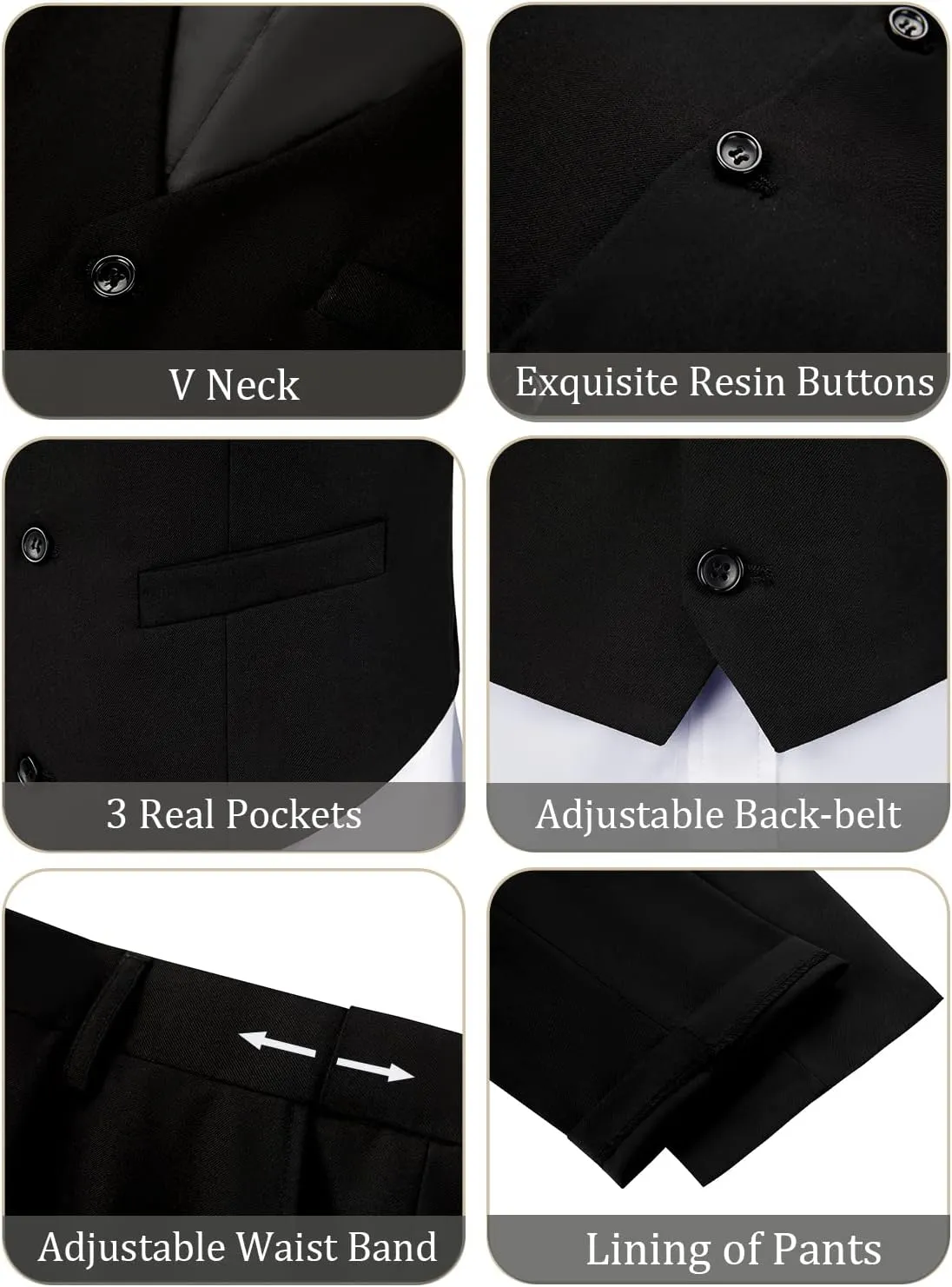 JPF Men's 2 Piece Slim Fit Suit Set, Solid Vest and Pants Suit for Men with Tie