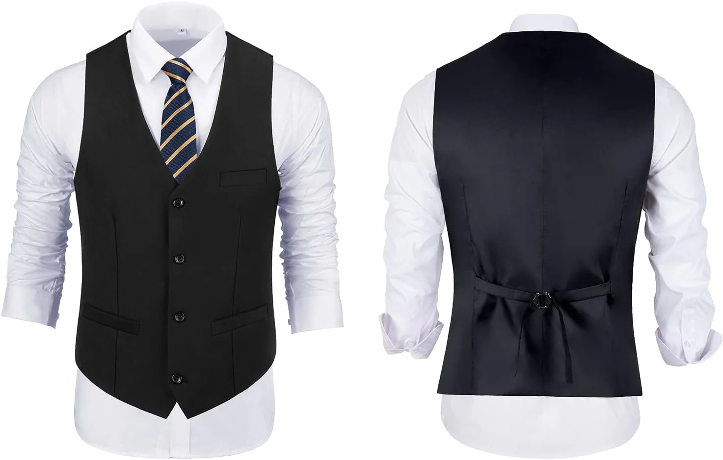 JPF Men's 2 Piece Slim Fit Suit Set, Solid Vest and Pants Suit for Men with Tie